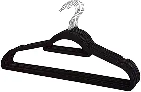 Kit 10 Cabides de Veludo Slim Adulto Preto Antideslizante Ultrafino com Gancho Giratório Cromado Premium para Roupas Camisas Calças Saias Vestido