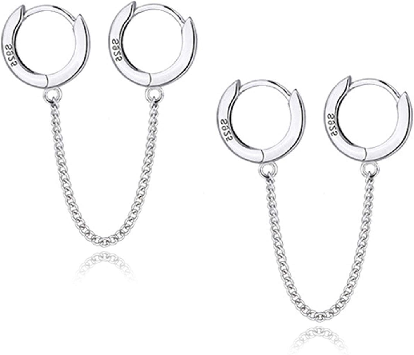 ANDPAI Unique Corn Chain Hoop Earrings Gold Silver Plated Double Piercing Earrings Dainty Small Huggie Hoop Minimalist Chain Cuff Earrings for Women Men Jewelry Gift