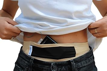 Insulin Pump Holder Waist Belt for Adults, Soft, Elastic & Breathable Fabric with Mesh Window for Easy Viewing, Comfortable for Daily Wear and Sleeping, Fits Waist 3040, Beige