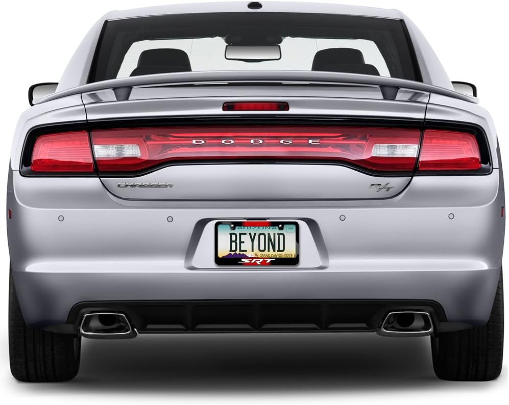 iPick Image Made for Dodge SRT Logo Racing Stripe Black Metal License Plate Frame