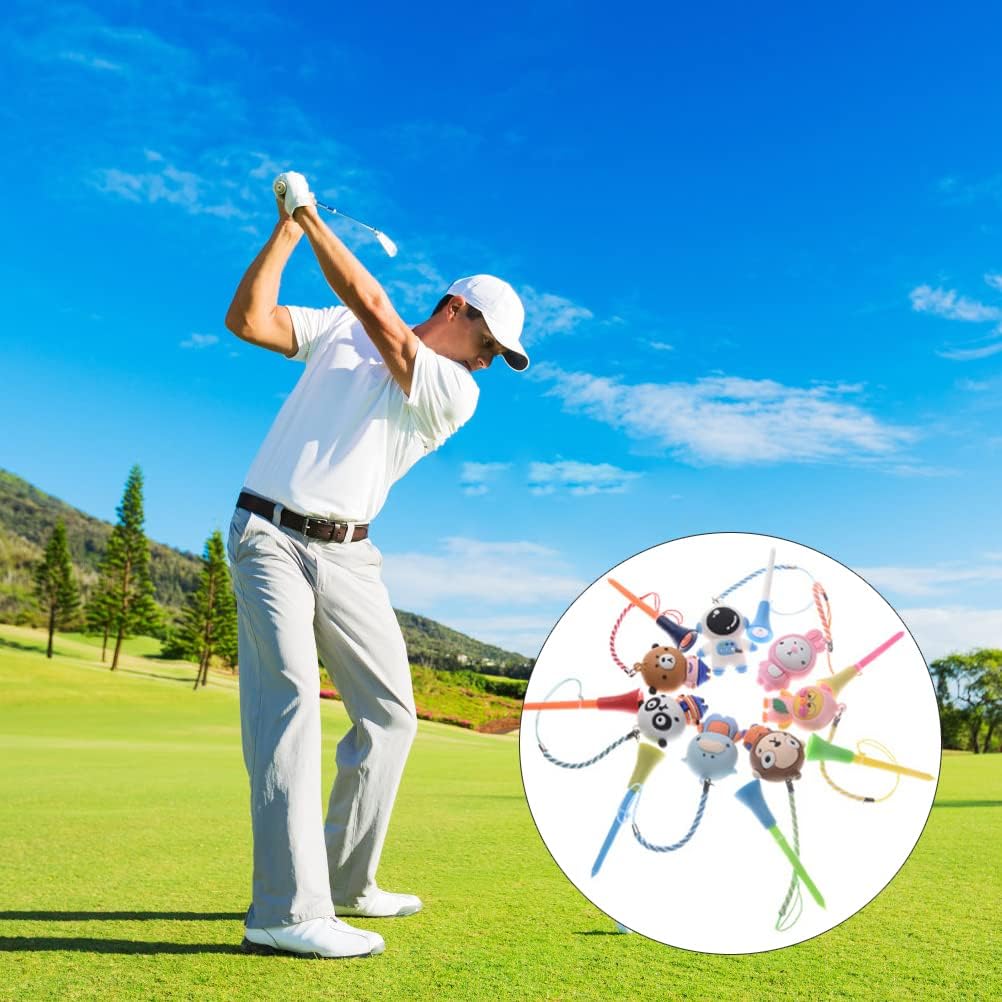 Golf Tee Holder, 6Pcs Golf Tee Hanger Cartoon Plastic Anti Lost Golf Tee Ring with Strap Golf Accessories for Men Women Golfer Gifts