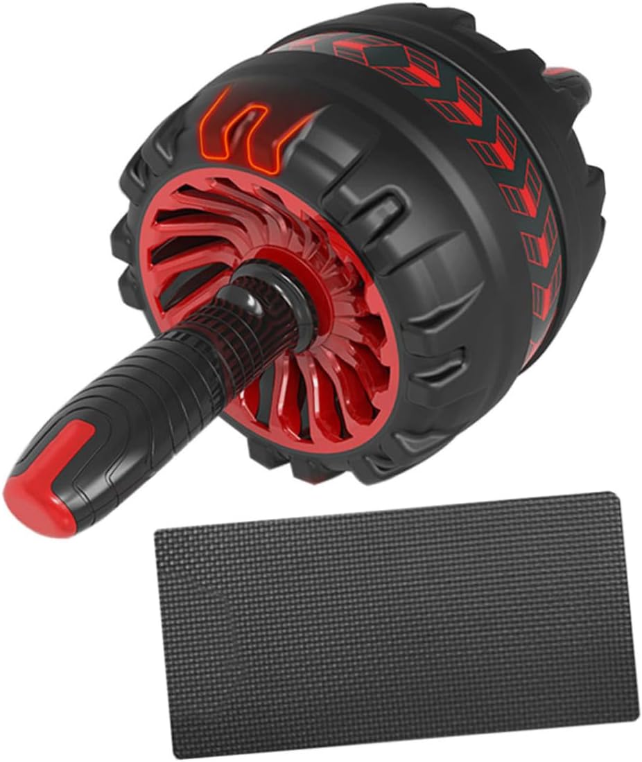 Silent Ab Roller Wheel with Non-slip Grip and Knee Mat Home Gym Fitness Equipment for Men and Women Upper Body Workout and Weight Loss Exercise in Red