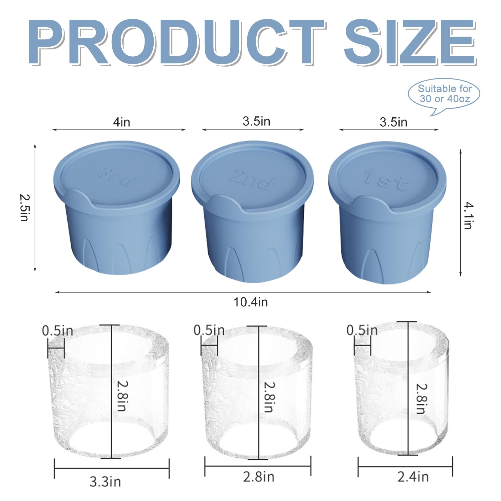 Krosswindz Vassoio Per Cubetti Di Ghiaccio In Silicone Per Stanley Cup – 3 Stampi Cilindrici Cavi Con Coperchio E Cestello, 20-850-1134 G, Privo Di BPA - 2