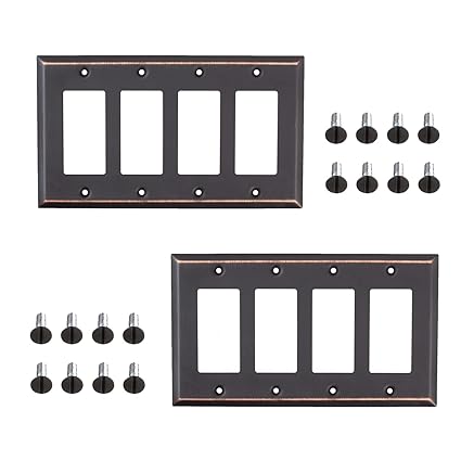 Pack of 2 Wall Plate Outlet Switch Covers | Decorative oil rubbed bronze | Variety of Styles: Decorator/Duplex/Toggle / & Combo | Size: 4 Gang Decorator