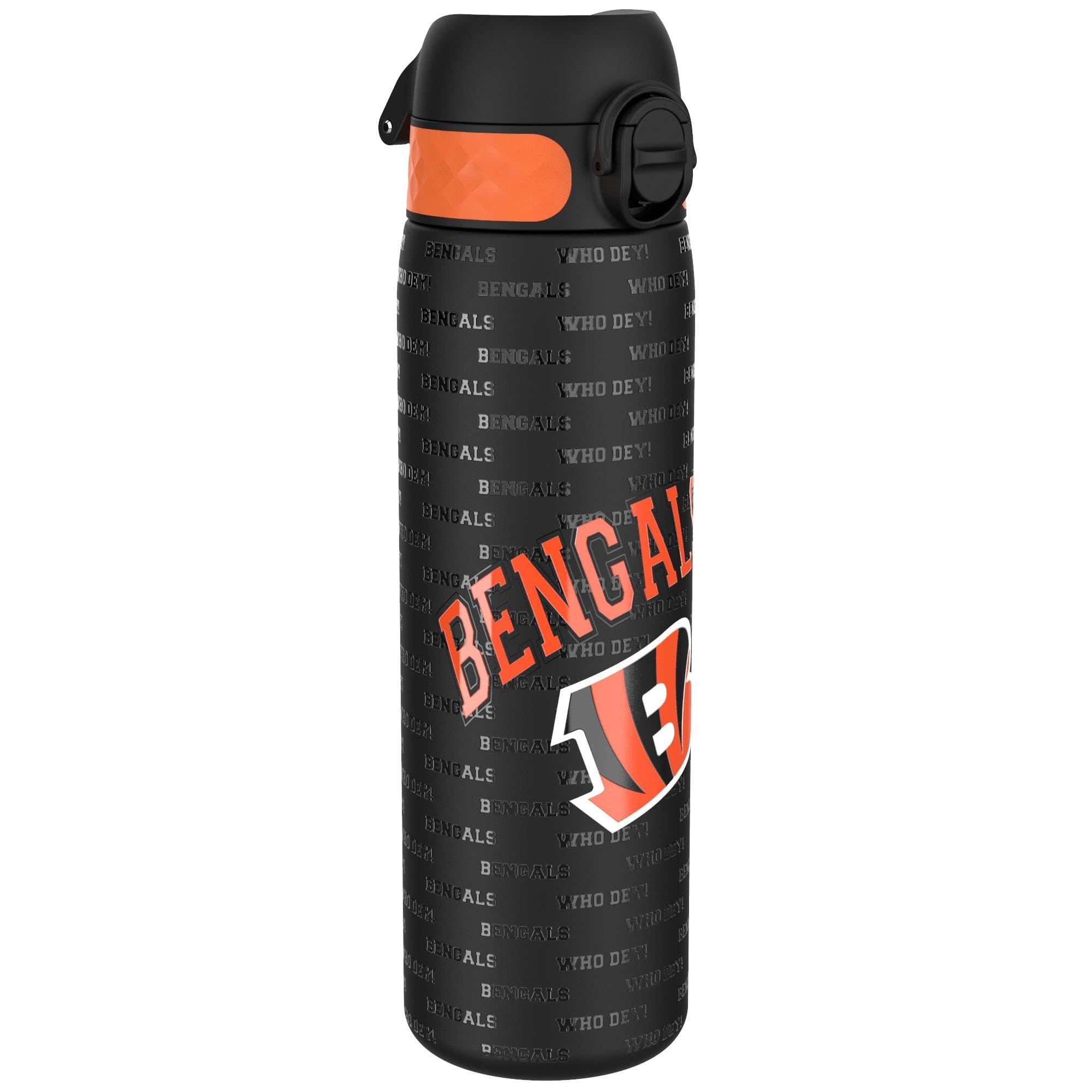 ion8 NFL Bengals Lightweight Stainless Steel Water Bottle, 600ml/20oz, Non-Insulated, Leakproof, Easy Open, Secure Closure, Dishwasher Safe, Flip Lid, Fits in Cup Holder