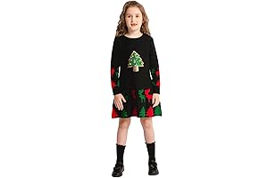 Girls' Jingle Bells Sequins Xmas Tree Knit Ugly Sweater Christmas Dress