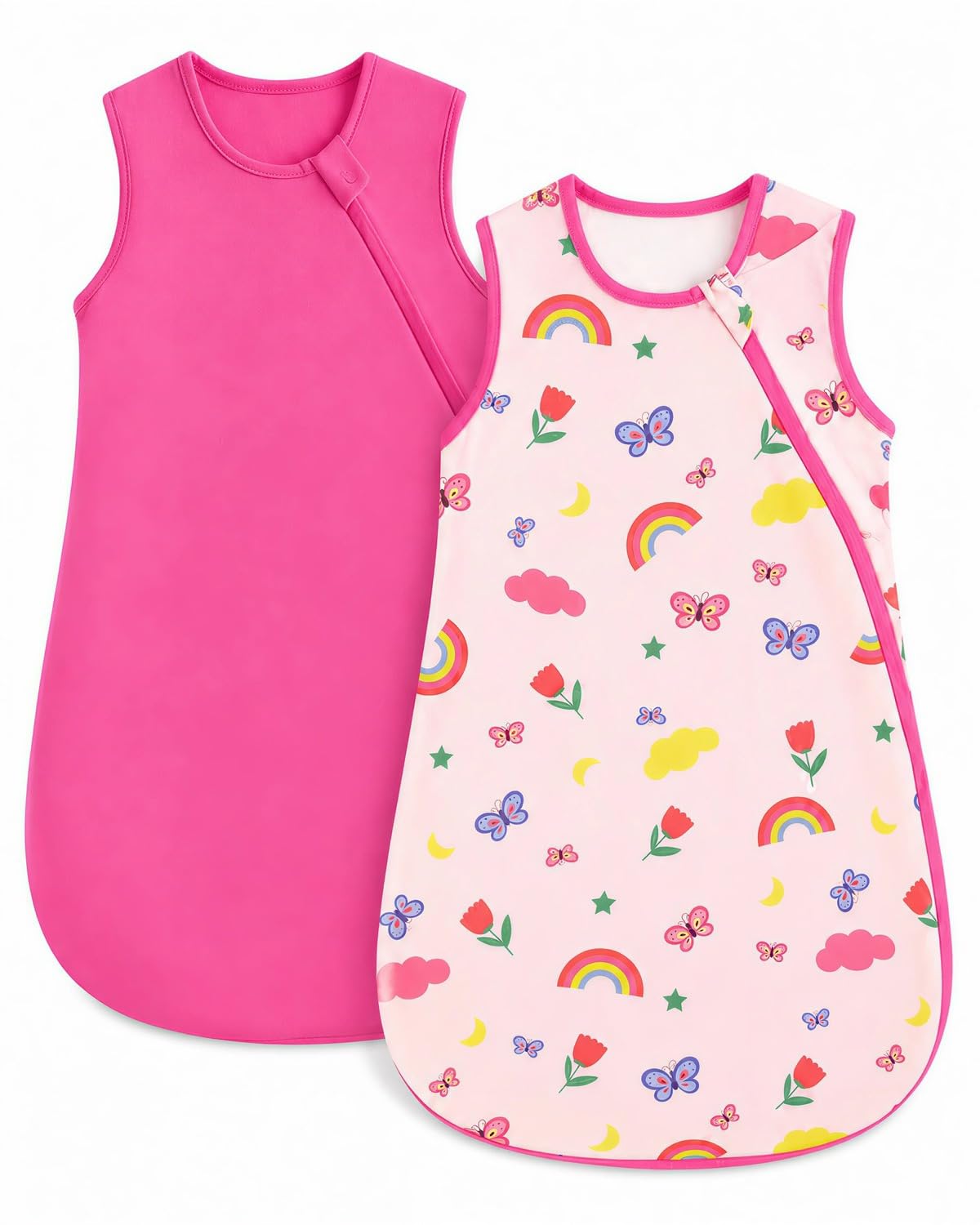WYTbaby 2 Pack Baby Sleeping Bag 0.5 Tog - 100% Cotton Baby Sleep Sack Wearable Blanket for Infants 6-12 Months,Pink Rainbow Print