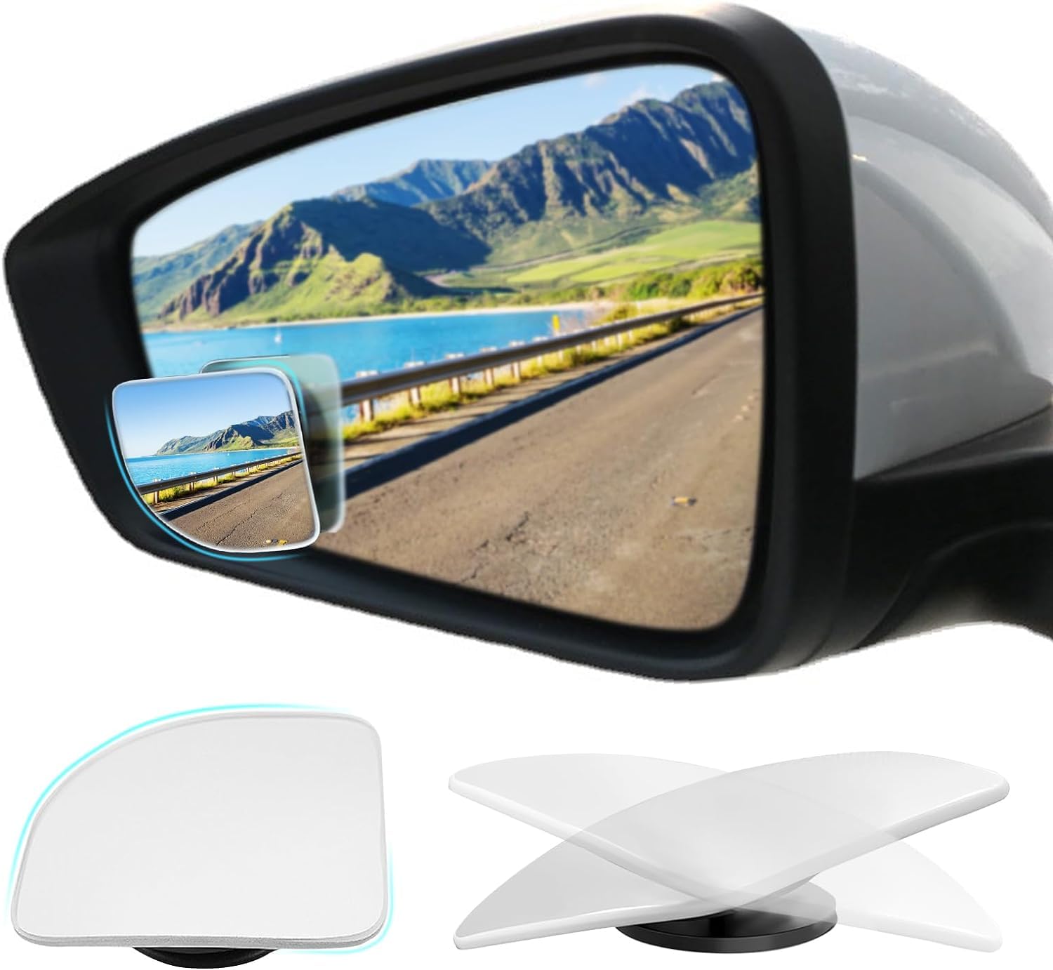 JCAKES Blind Spot Car Mirror, Fan HD Glass Frameless Convex Side Mirror Blindspot, Reusable 360° Wide Angle Rear View Car Mirrors with Powerful Adjustable Suction Cup - Exterior Mirrors