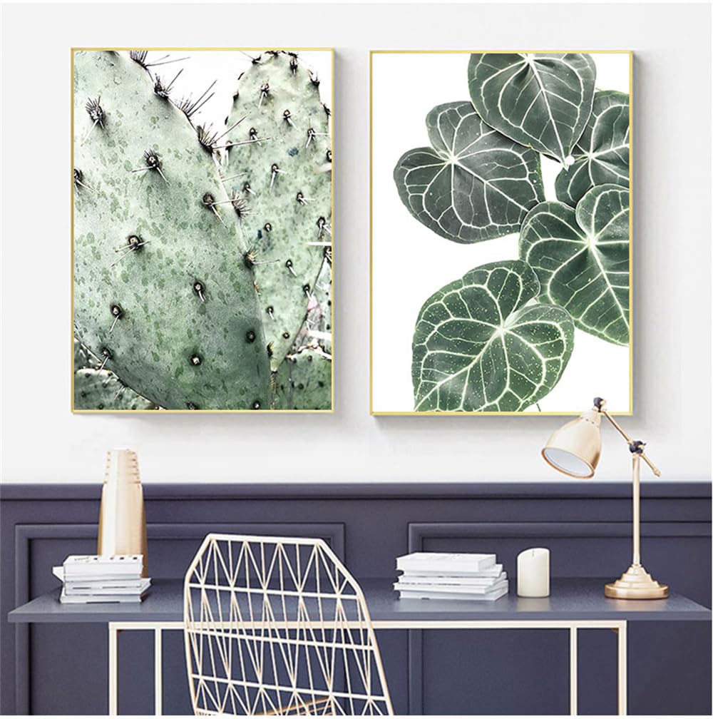 Wuhbcz Multicolored Canvas Paints,Green Leaves Abstract Nordic Posters And Prints Wall Art Canvas Painting Wall Pictures For Living Bedroom Kitchen Office Room Decor-60 * 70Cm*2Pcs (No Frame)
