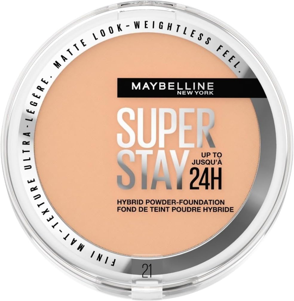Powder Foundation, Long-lasting 24H Wear, Medium to Full Coverage, Transfer, Water & Sweat Resistant, SuperStay 24H Hybrid Powder Foundation, 21