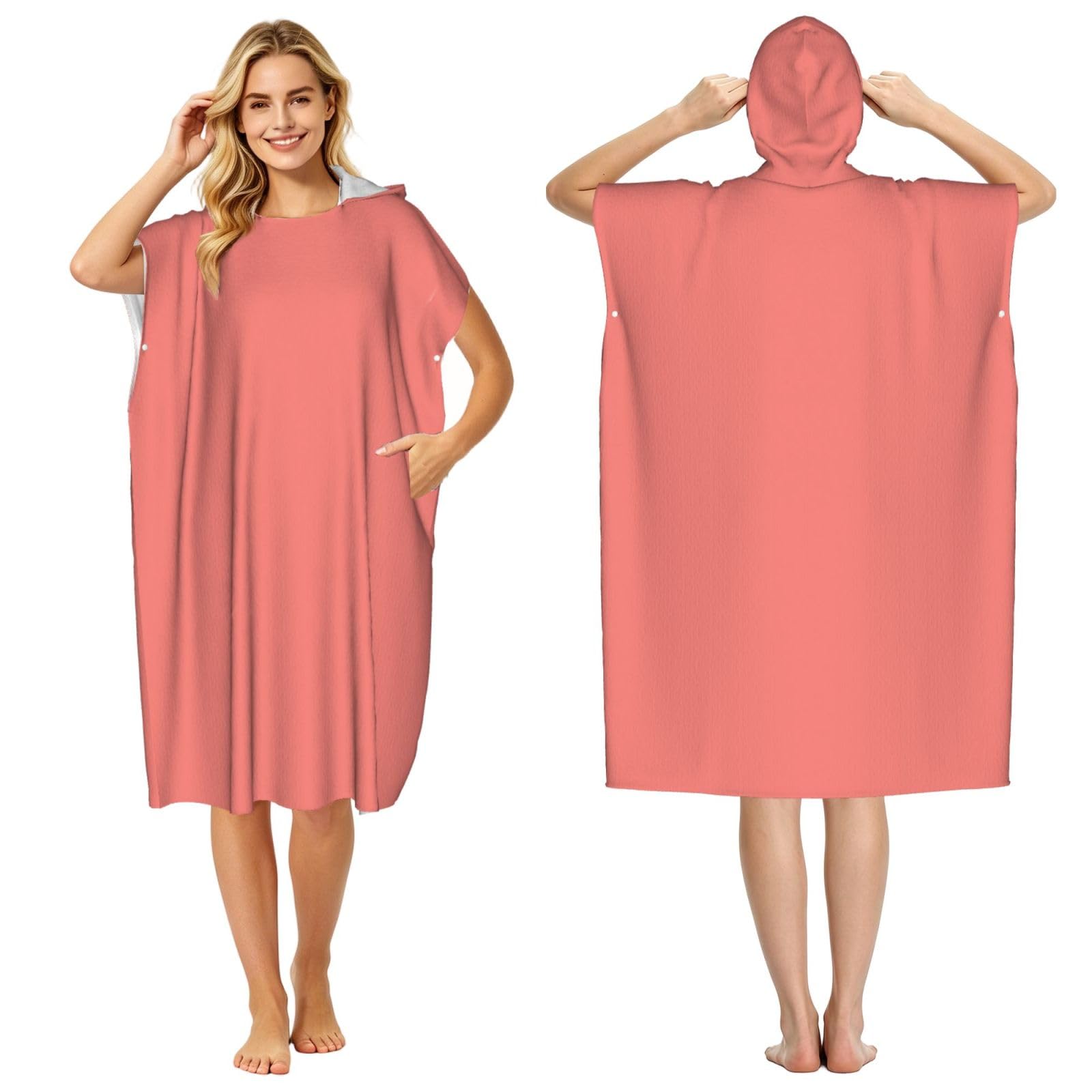 DTHKJNLSF Coral Pink Adult Hooded Beach Poncho Towel