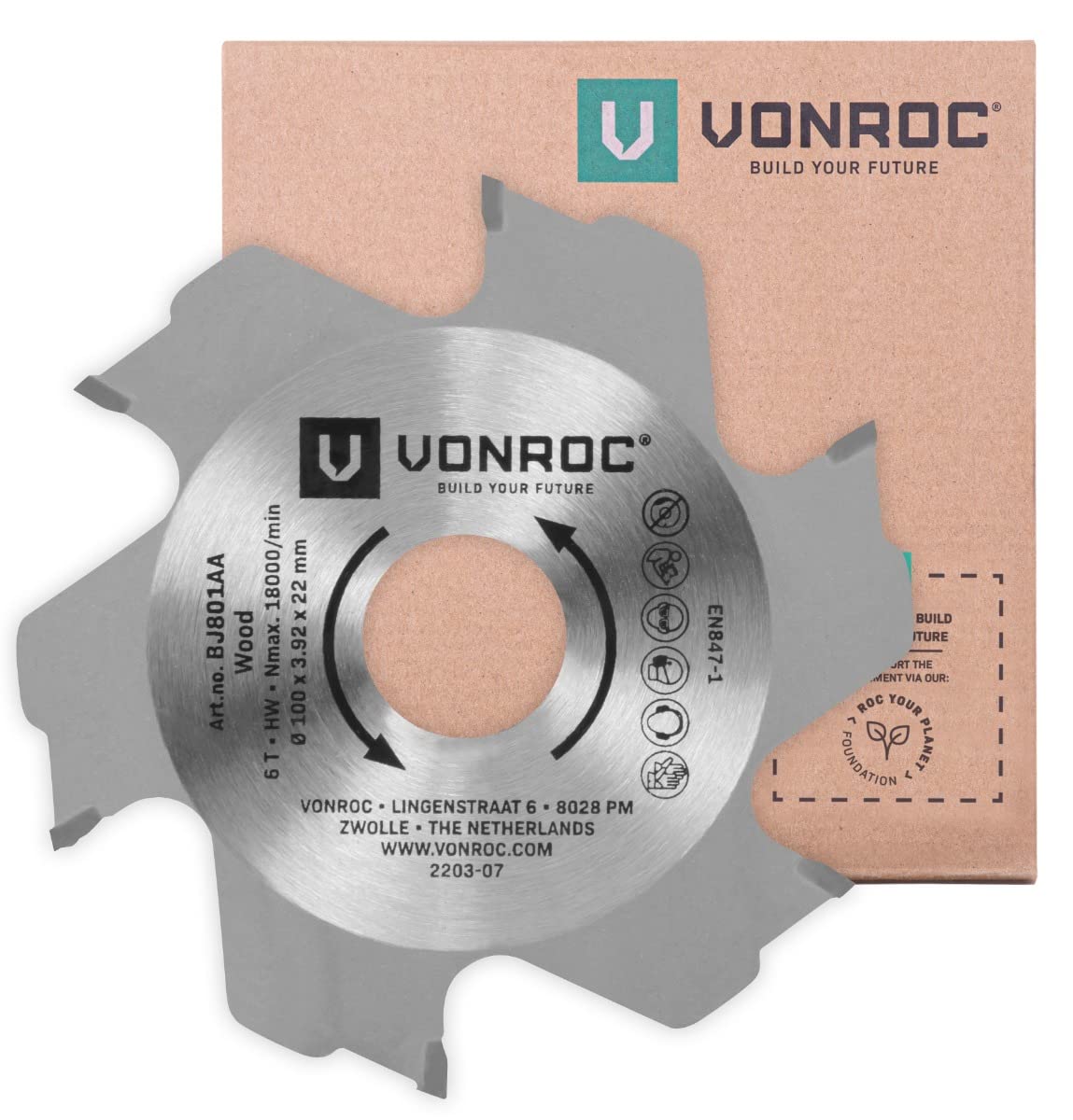 VONROC Lame de Fraiseuse Lamello 100x22mm | Compatible avec VONROC BJ501AC et Fraiseuses Universelles | Découpes Précises pour Lamellos 0, 10, 20