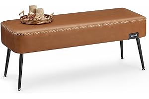 VASAGLE Entryway Bench Seat with Stitching, Mid-Century Modern Caramel Brown EKHO Collection ULOM076K01