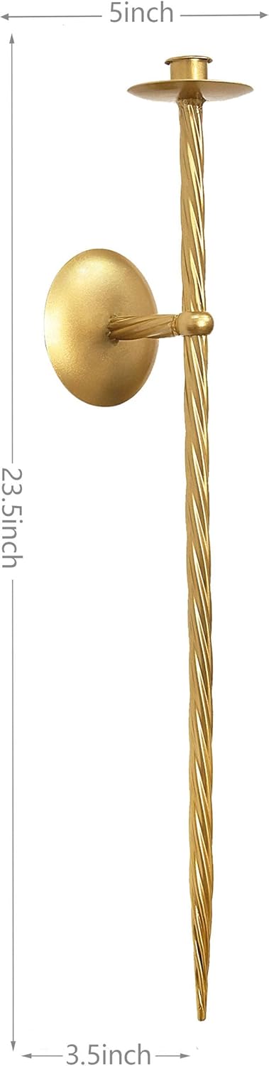 Large Wall Candle Holder Set of 2 Twisted Candle Sconces Wall Mount Metal Candle Holders Decor for Bedroom Dining Room 23.5" Gold