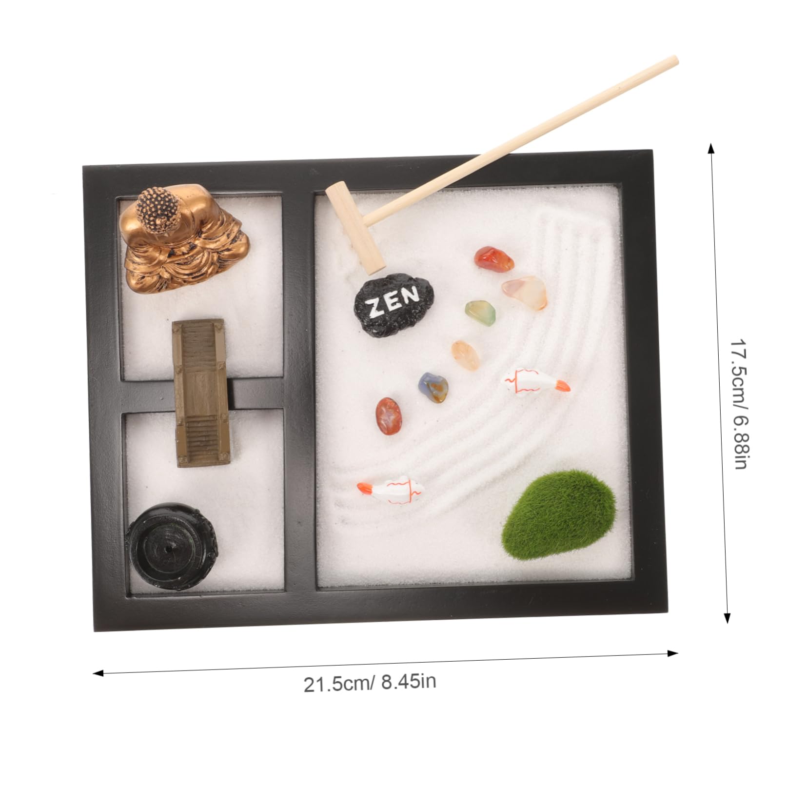 Generic Wooden Sand Tray Ornaments Zen Garden Kit for Desk Buddha Statue Decor Meditation Table Artware