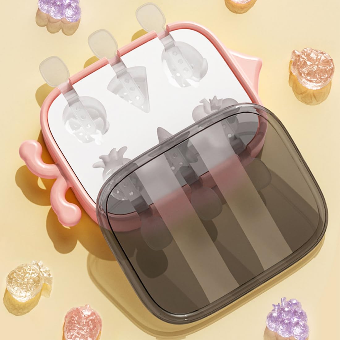 Stampini Ghiaccioli In Silicone Animali - 6 Pezzi Con Bastoncini