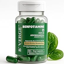 B'VERGE® Benfotiamine 300mg with Ashwagandha KSM 66 | Advanced Formula to Support Blood Sugar Balance and Enhance Nerve Health | 60 capsules