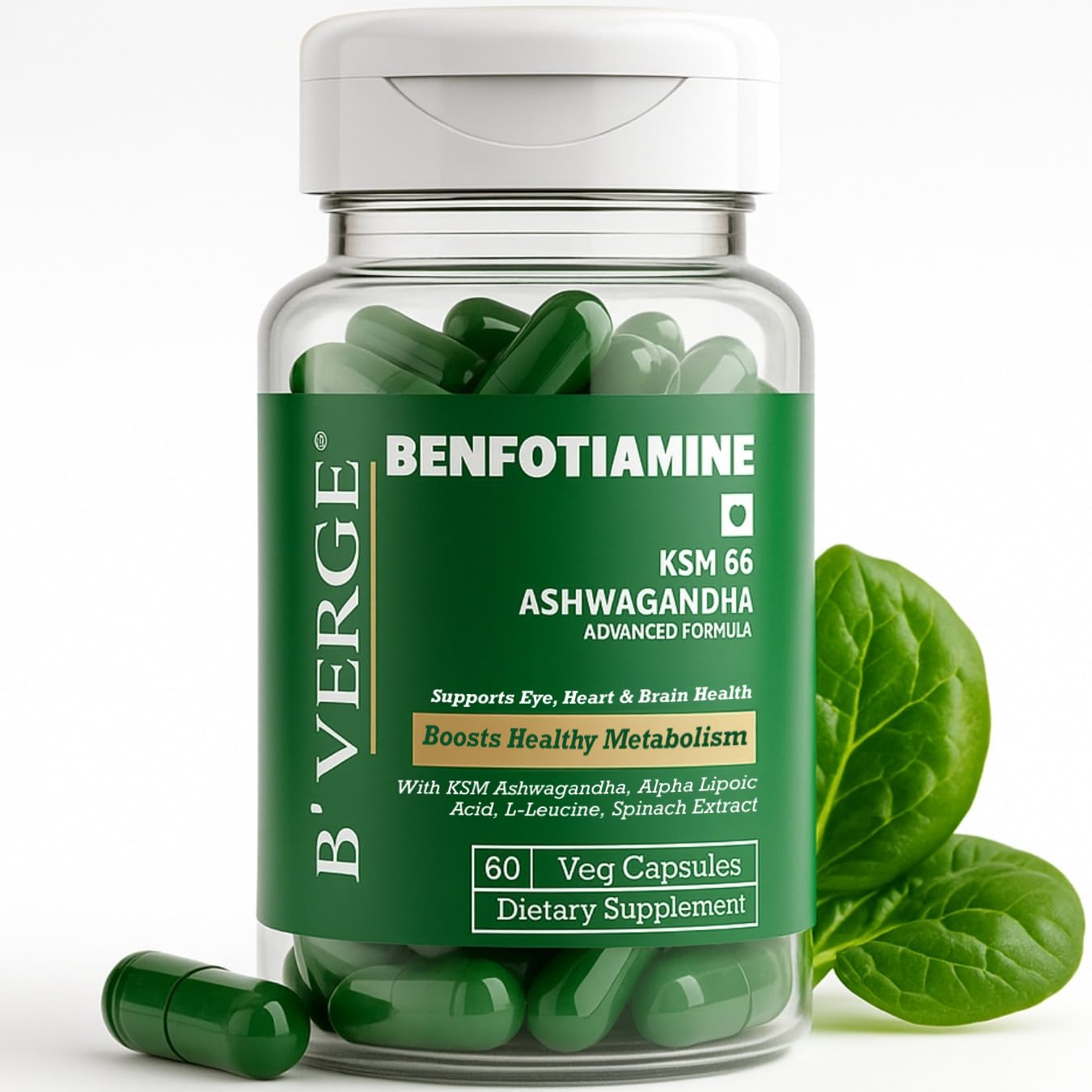 Benfotiamine 300mg with Ashwagandha KSM 66 | Advanced Formula to Support Blood Sugar Balance and Enhance Nerve Health | 60 capsules
