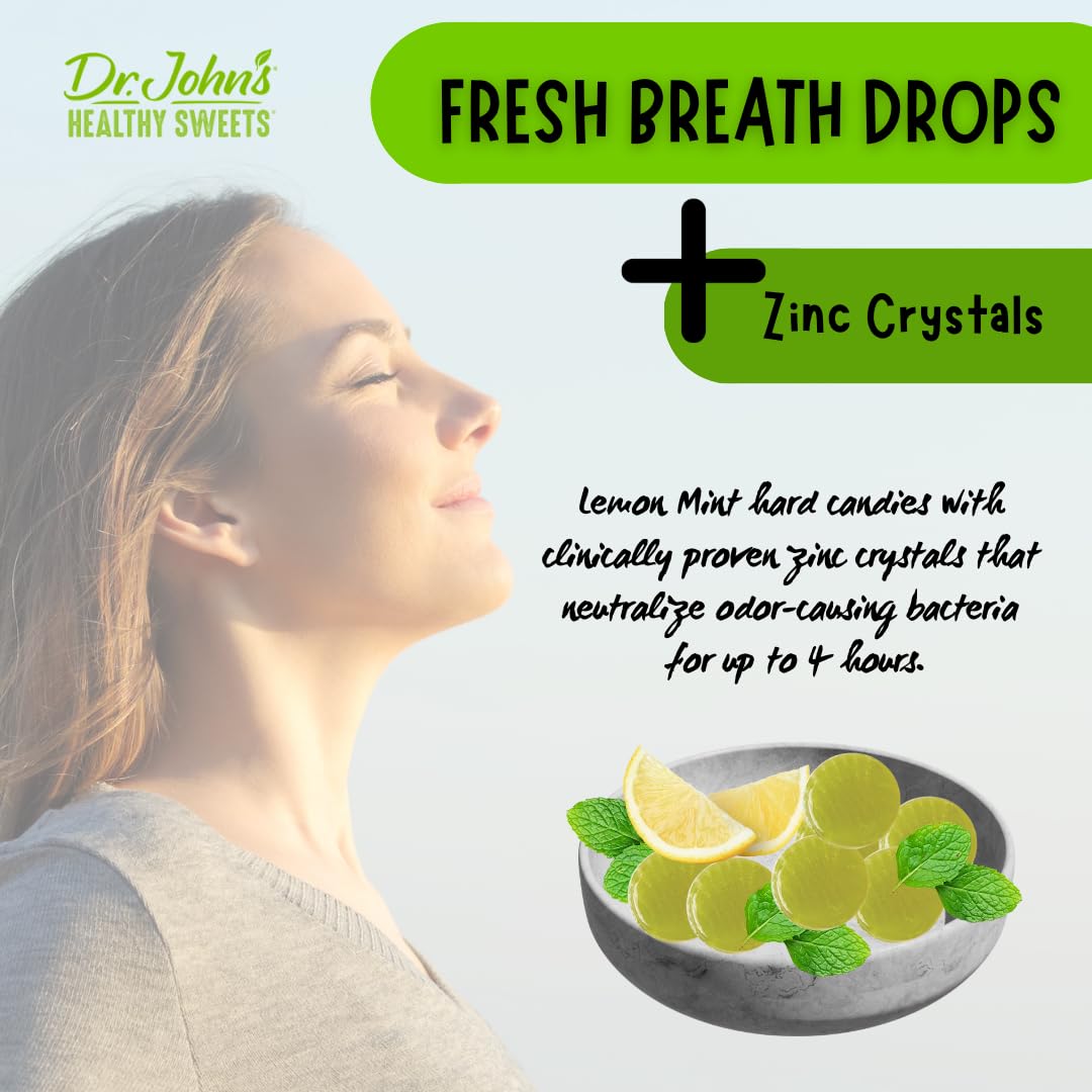 Dr. John's Healthy Sweets Fresh Breath Drops Lot de 24 gouttes d'haleine sans sucre, sans colorant, à base de plantes, compatibles avec le régime cétogène, sac de 109,1 g