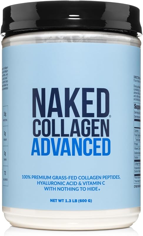 Colágeno avanzado: proteína de péptidos en polvo, ácido hialurónico, vitamina C, suplemento de colágeno hidrolizado criado en pastos, alimentado con pasto, apto para paleo, sin OGM, cetogénico, sin gluten, 1.3 lb