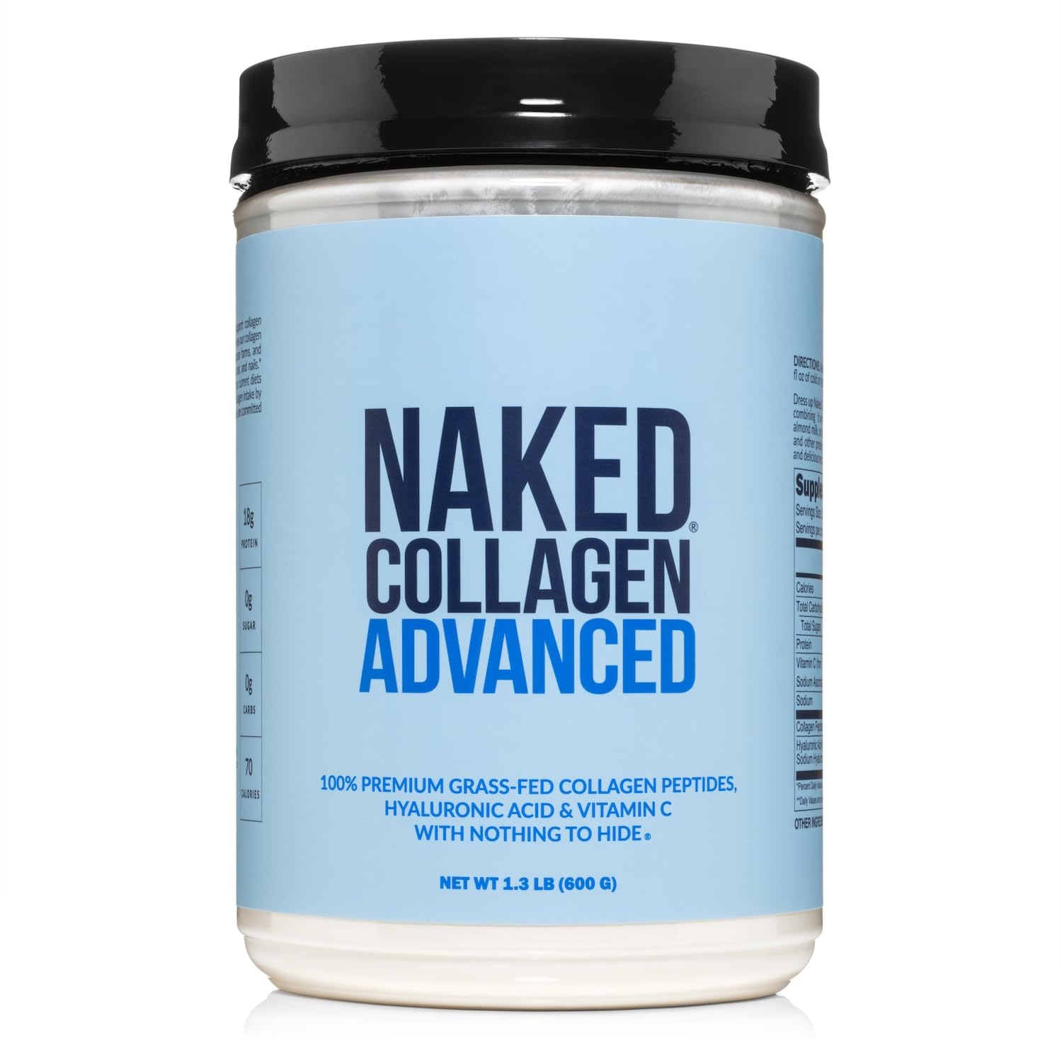 NAKED Collagen Advanced - Peptides Protein Powder, Hyaluronic Acid, Vitamin C, Pasture-Raised, Grass-Fed Hydrolyzed Collagen Supplement, Paleo Friendly, Non-GMO, Keto, Gluten Free, 21oz - 30 Servings