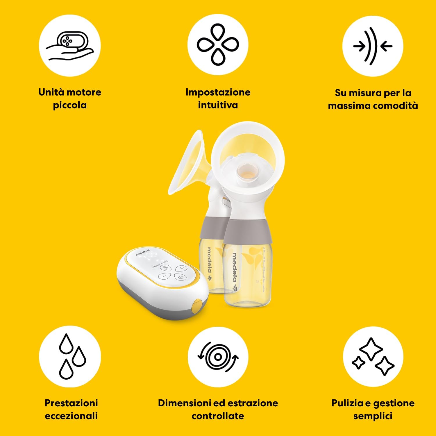 Medela Freestyle Mini Classic Tiralatte elettrico doppio con batteria ricaricabile.