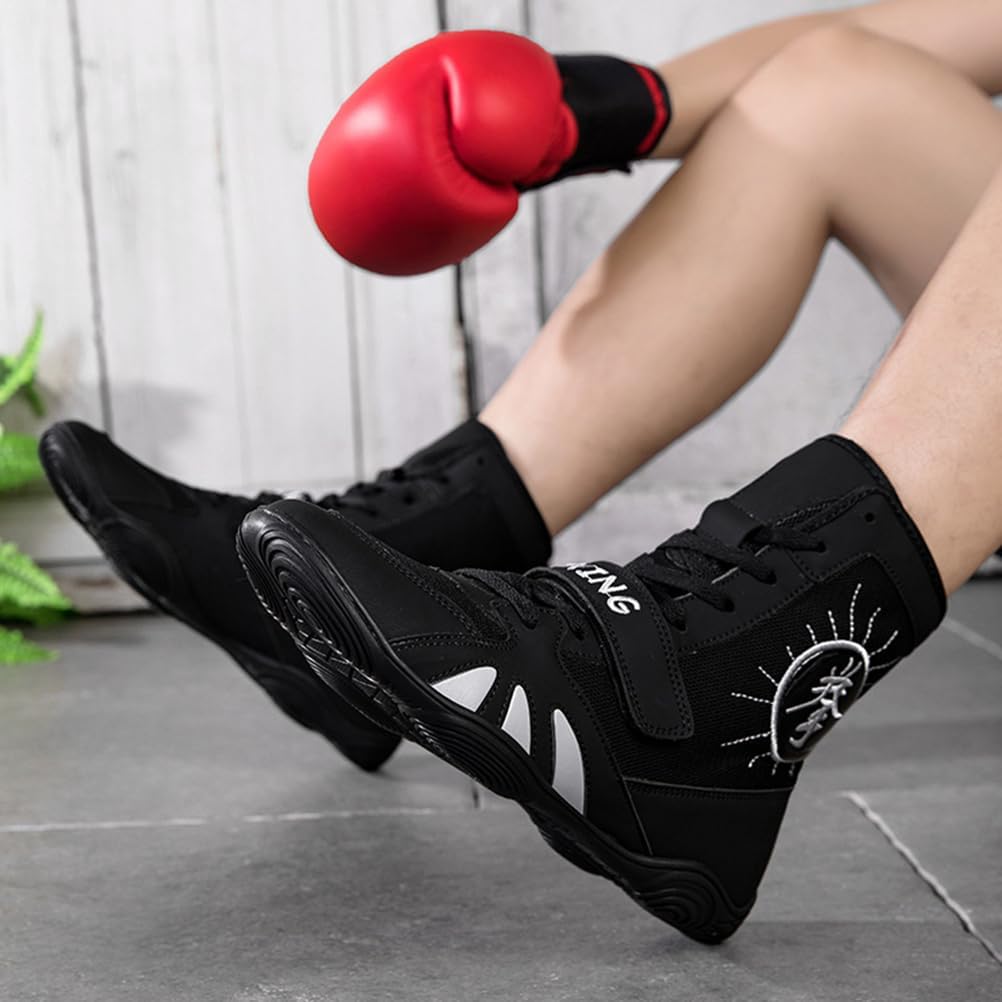 High Top Boxing Shoes Mens Lightweight Fitness Boots Wrestling Shoe Rubber Soles for Kickboxing, Gym & Combat Sports - Image 4