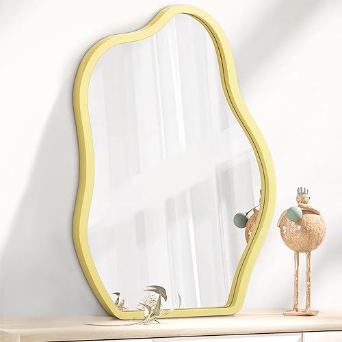 Miniatura 11 de Espejo de pared asimétrico con marco de madera, espejo colgante moderno irregular para pared para tocador, sala de estar, dormitorio, baño, entrada,