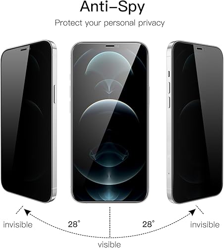 Miniatura 3 de JETech Protector de pantalla de cobertura completa de privacidad para iPhone 12 Pro Max de 6.7 pulgadas, película de vidrio templado antiespía,