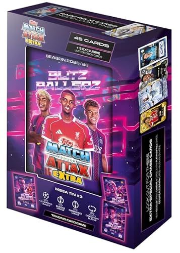 Topps UCC Match Attax Extra 2026 - Mega Tin - Blitzballers - Contient 48 Cartes, Dont 3 Cartes Blitzballers Le.