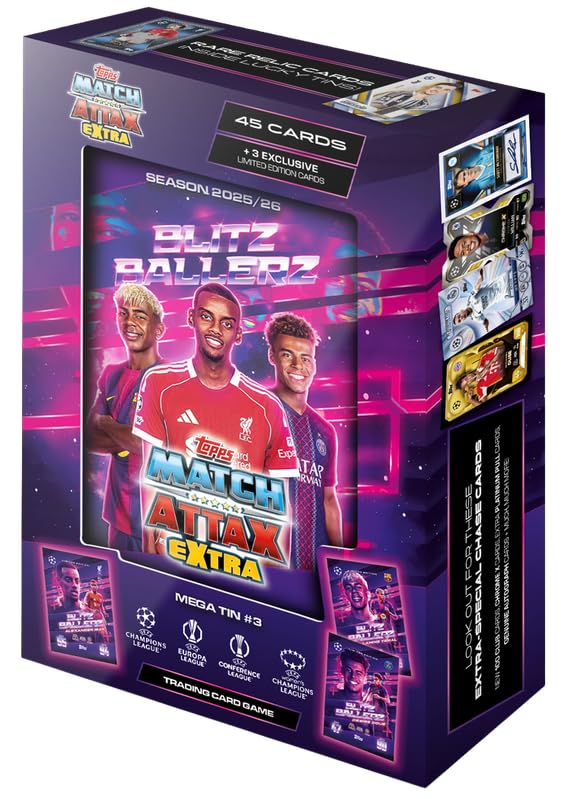 Topps UCC Match Attax Extra 2026 - Mega Tin - Blitzballers - Contient 48 Cartes, Dont 3 Cartes Blitzballers Le.