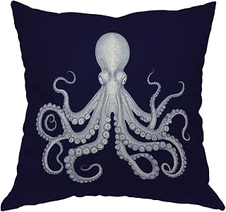Moslion Octopus Pillow Case,Cute White Giant Octopus on Dark Blue Background Throw Pillow Case 18" x 18" Inch Cotton Linen Cushion Cover for Men Women Navy Blue White