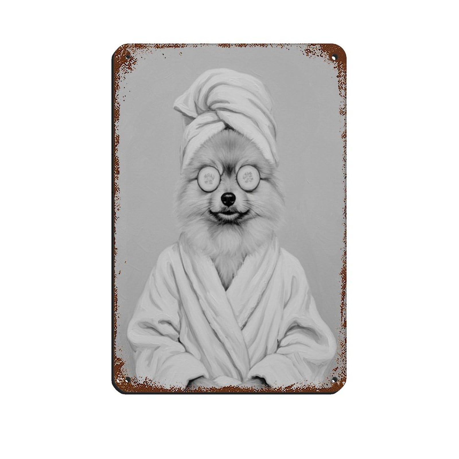 Bathroom Spa, Pomeranian Art Tin Sign Vintage Metal Pub Club Cafe Bar Home Wall Art Decoration Poster Retro 8x12inch(20x30cm)