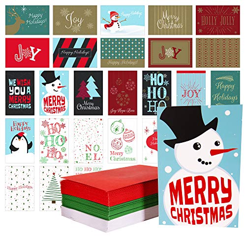 Kangaroo Bulk Christmas Cards - 108 Pack of Assorted Merry Christmas Cards with Envelopes - Red, Green and White Blank Envelopes Boxed - Holiday Greeting Card Set Variety Pack with Box for Xmas