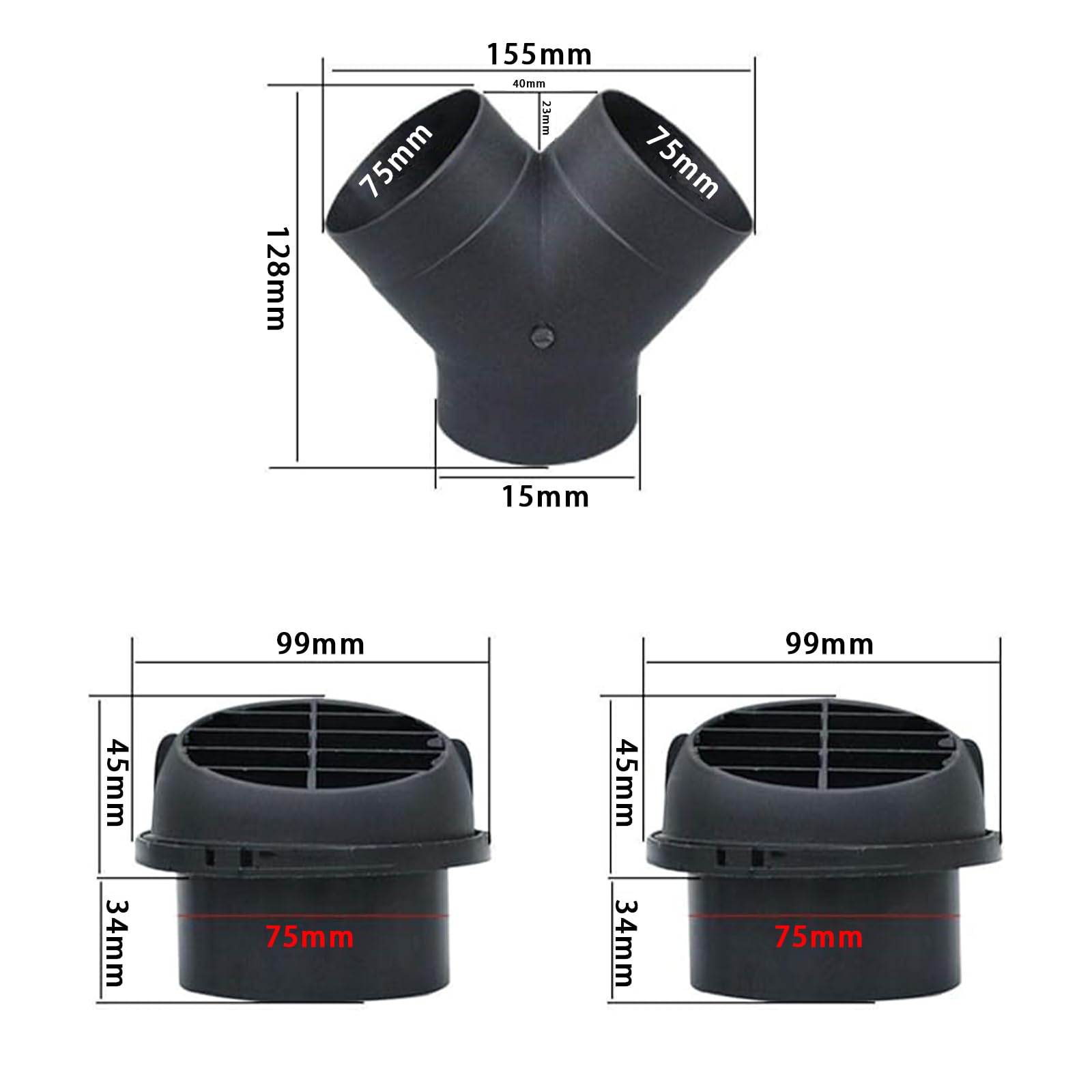 Manguera de calefacción de coche de 75 mm, accesorios de calefacción diesel, kit de tubo en Y, calentador de coche, accesorios de calefacción de estacionamiento, kit de abrazadera de manguera de