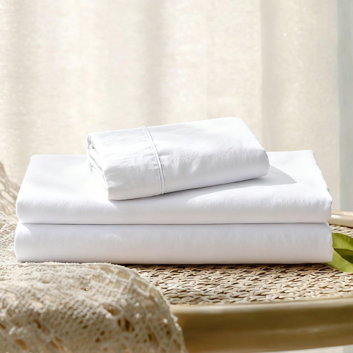 Col & Cor Juego de Sábanas 100% Algodón 144 Hilos, Liso, Bajera Ajustable (30 cm), Encimera + Funda de Almohada, 3 Piezas, Ropa de Cama | Cama 150 x 190/200 | Blanco