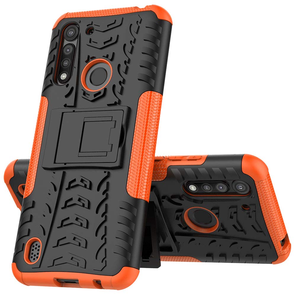 MRSTER Moto G8 Power Lite Case, Tyre Pattern Design Heavy Duty Extreme Protection Case With Kickstand Shock Absorbing Detachable 2 in 1 Case Cover For Motorola Moto G8 Power Lite. Hyun Orange