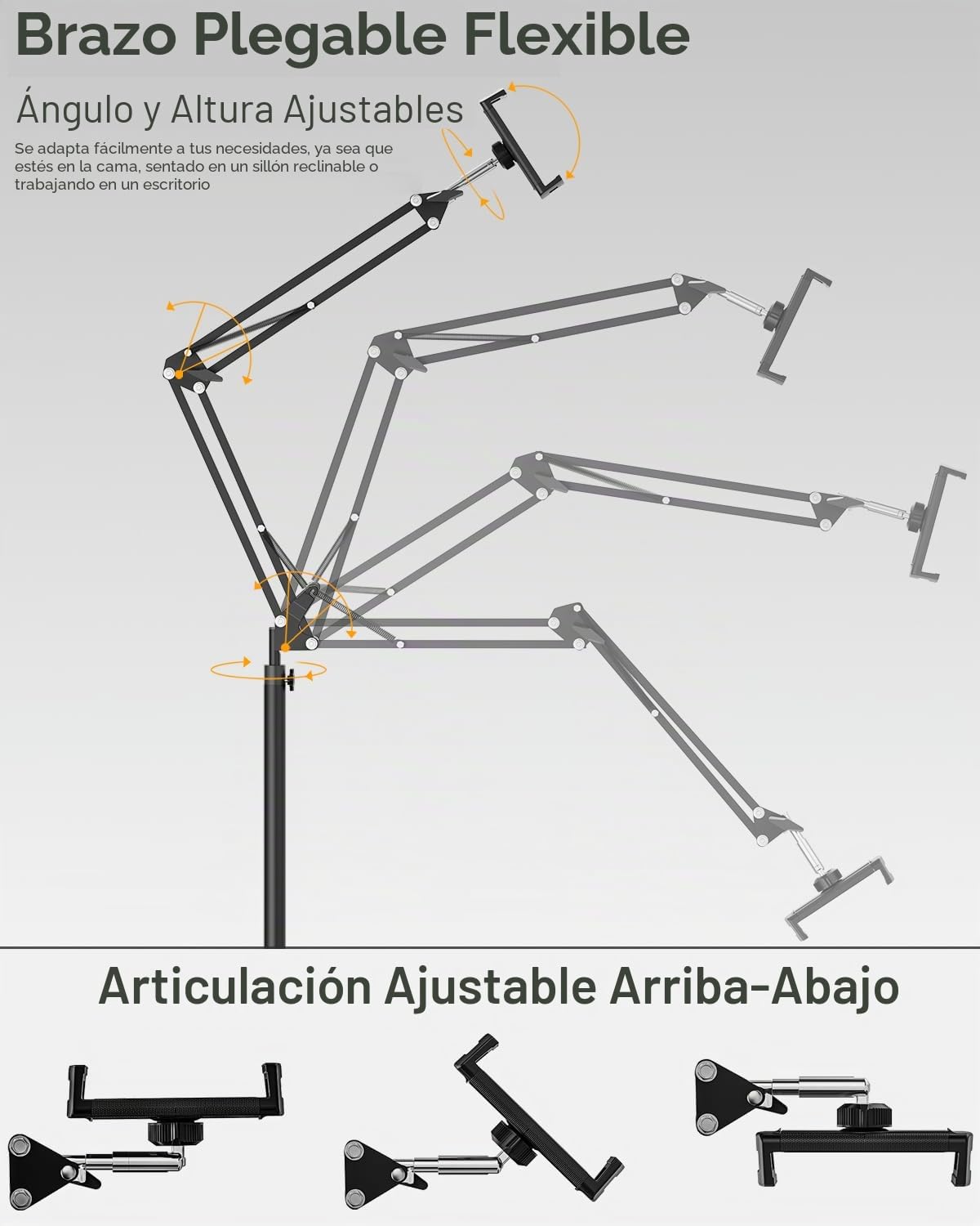 Soporte de suelo para tablet con base pesada de 5 kg y abrazadera de mesa, brazo extensible de altura ajustable, compatible con iPhone, iPad Pro/Air/Mini, Galaxy Tab, Kindle, teléfonos móviles (4,5 –