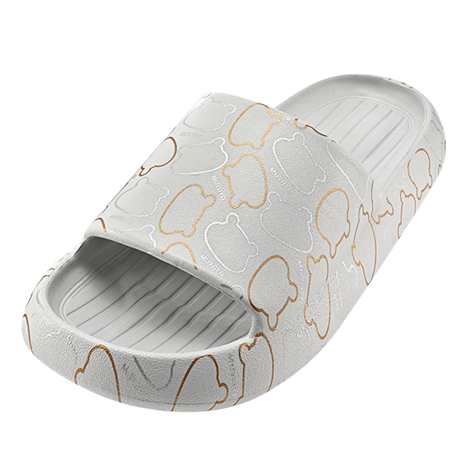 Fashion All Seasons Men Slippers Flat Bottom Cartoon Bear Print Soft Open Toe Men Slippers Memory Foam Slip