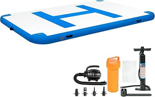 VEVOR Muelle flotante inflable de 10 x 6.5 pies, plataforma de muelle inflable con bomba de aire eléctrica, plataforma de natación inflable de 6