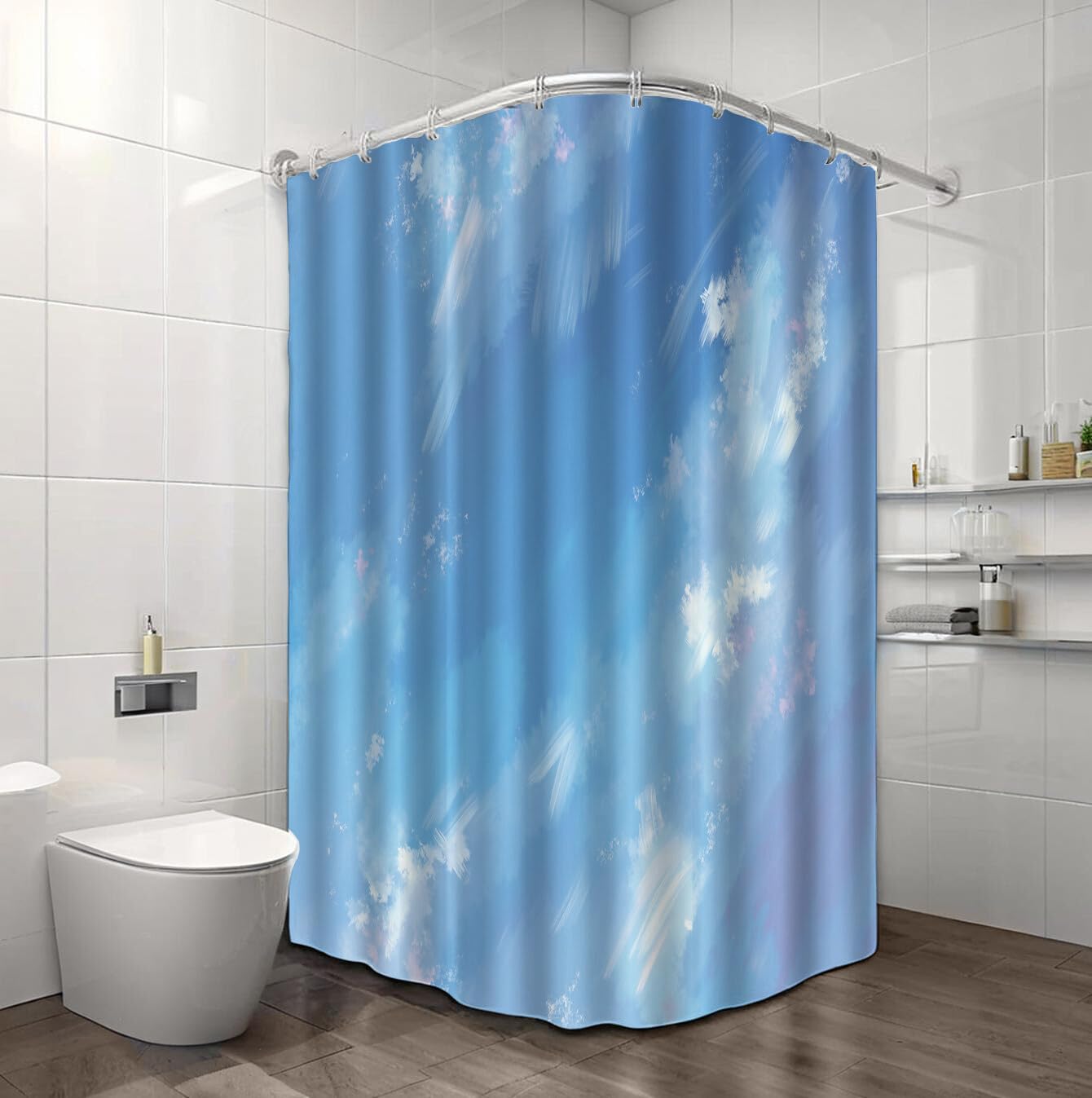 Rideau De Douche Nuages Bleus Paysages De Rêve Tissu Imperméable Lavable avec Crochets Anti Moisissure en Polyester Rideau Douche pour Salle De Bain