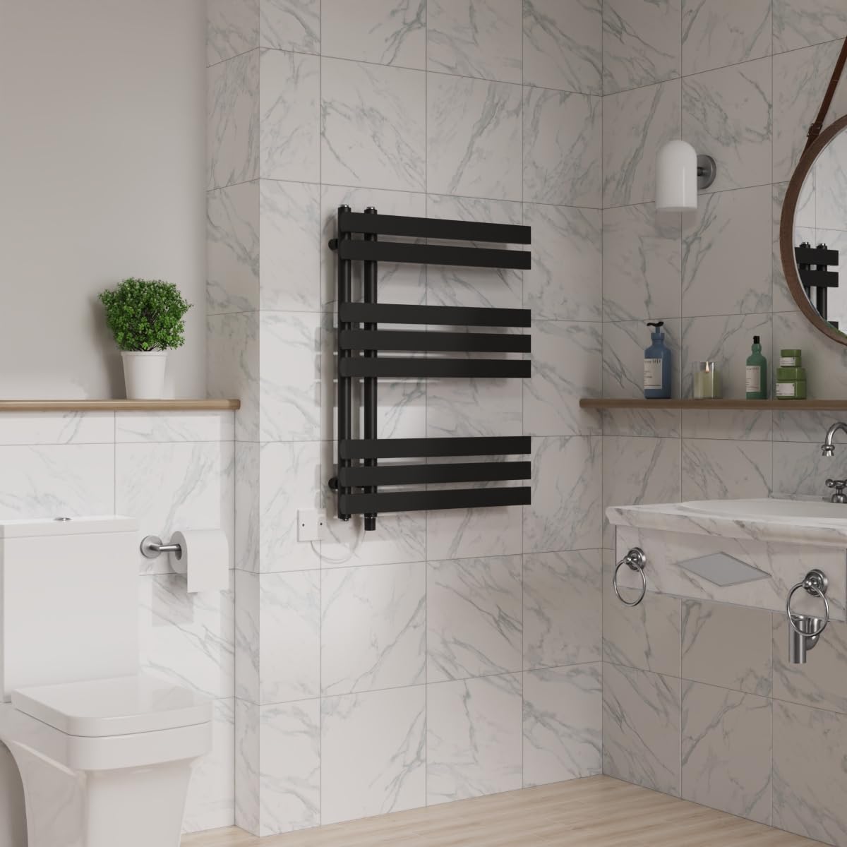 Warmehaus Black 800X600mm Designer Bathroom Electric Heated Towel Rail Rad Ladder Radiator Kit 500W