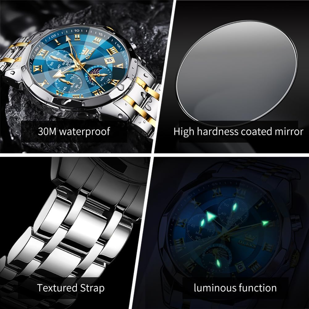 OLEVS Men Watch Business Dress Diamond Luxury Watch Luminous Easy to Read Date Waterproof Stainless Steel Quartz Analog Simple Dress Watch - Image 6