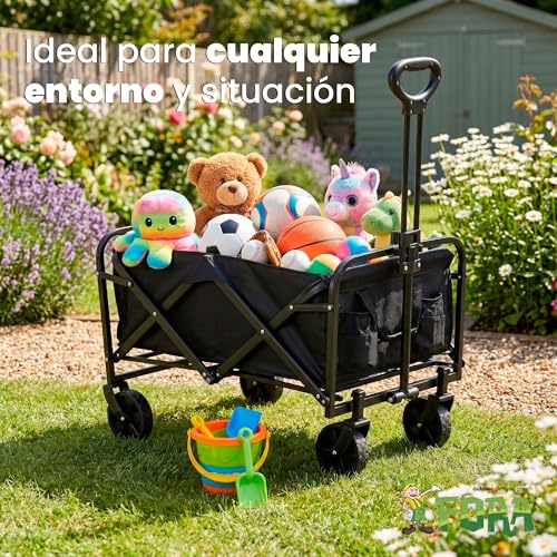 Miniatura 7 de Fora Carro De Transporte Plegable Con Ruedas Grandes Carro Multiusos Para Playa, Camping, Jardín Y Compras Estructura Resistente, Asa Extensible Ajustable, Tela Impermeable, Carga Hasta 60 Kg