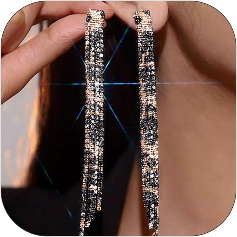 Silver Prom Earrings Jewelry Sparkly Rhinestone Earrings for Women Long Tassel Bling Crystal Chandelier Earring Prom Dress Outfit Accessories Wedding Guest Dresses for Women