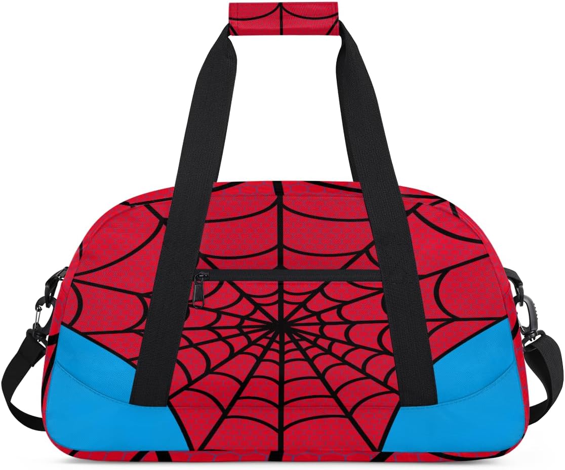 Red Spider Web Kids Overnighter Duffel Bags for Boys Girls, Carry-On Size Sports Gym Bag for School Practice or Overnight Travel Weekender Sleepover Workout Tote Bag