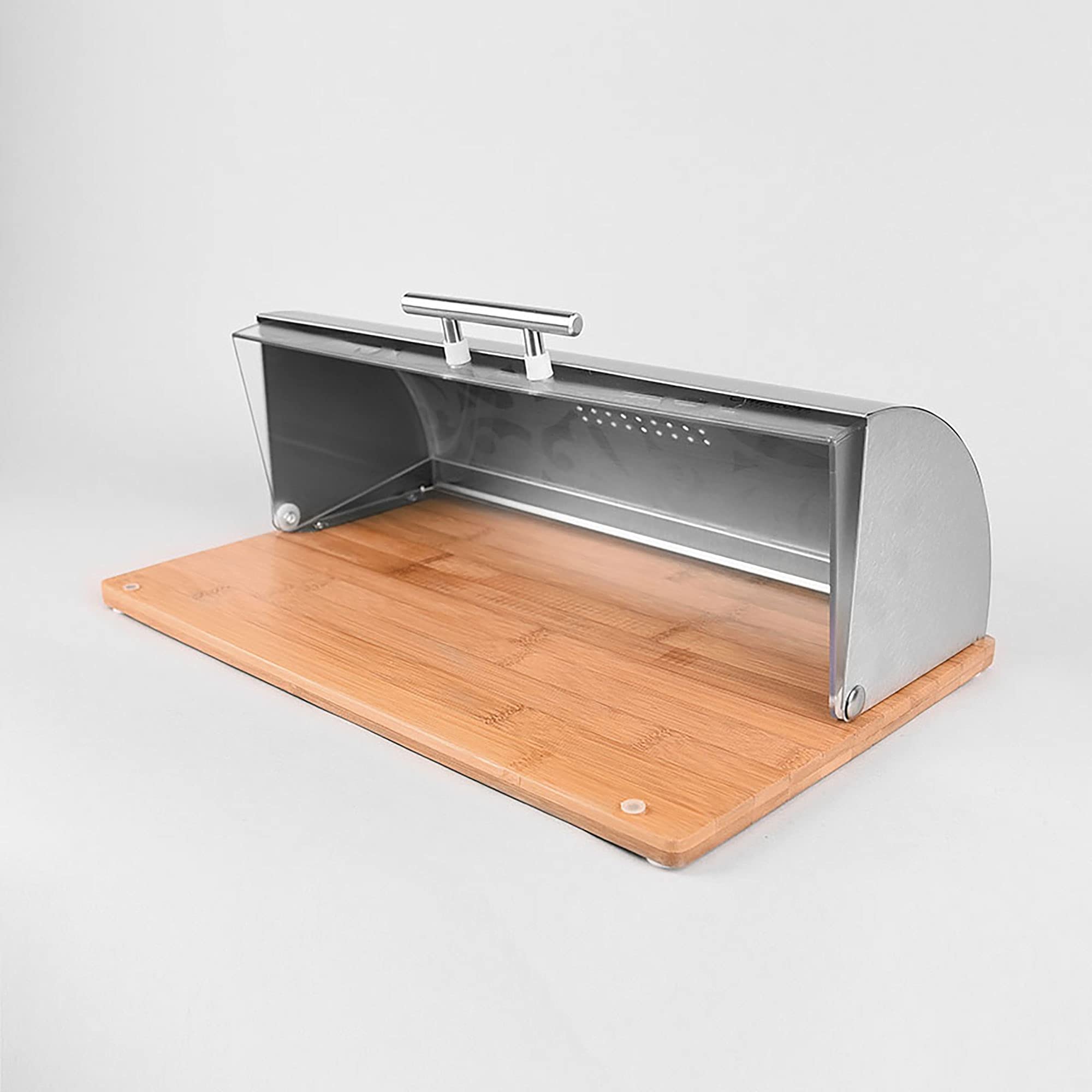 Maestro MR-1670S Panera de Mesa para Guardar Pan, Tapa Deslizante, Contenedor para Almacenamiento Pan y Bollería, Diseño Elegante, Acero Inoxidable, Madera, Acrílico, Bread Box