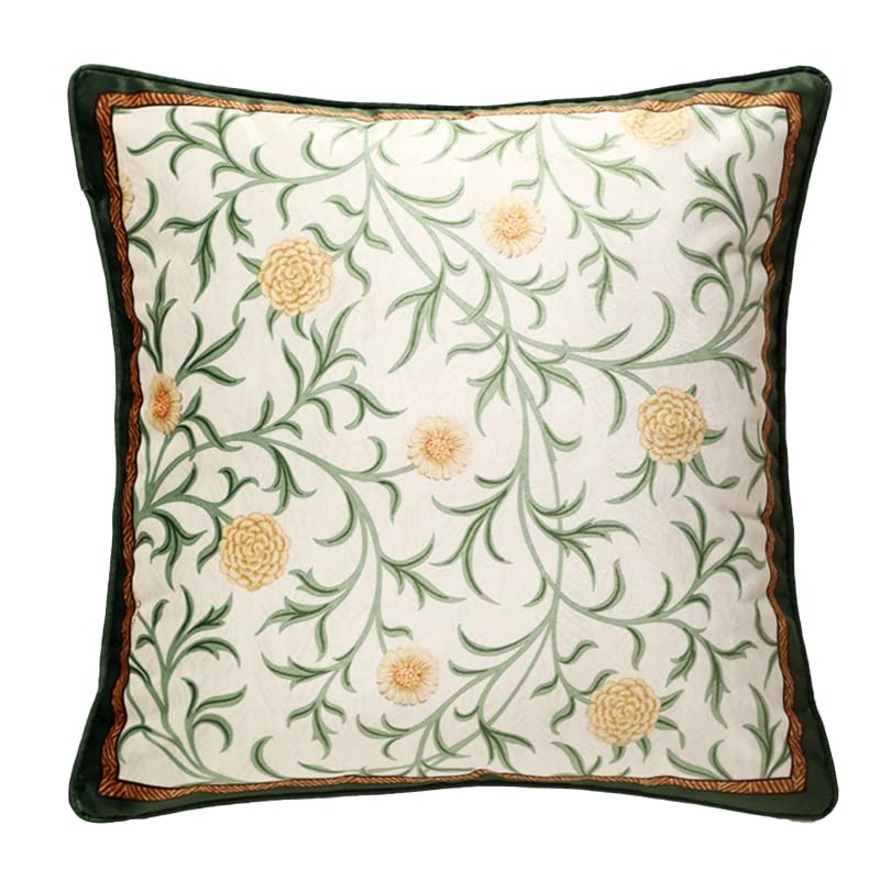 patdrea Designer Vintage Throw Pillow Covers,Beige Luxury French Soft Velvet Pillows Cover with Daisy Floral Pattern,Square Farmhouse Decorative