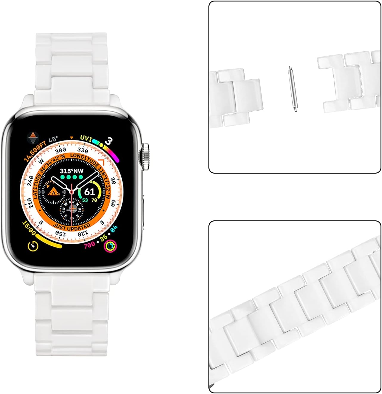 Aottom Compatible for Apple Watch Band 42mm 44mm 45mm Ceramic iWatch Band Women Men Stainless Steel Metal Butterfly Buckle Sport Wristband Replacement Band for Apple Watch Series 8 7 6 5 4 3 2 1 Ultra SE- White