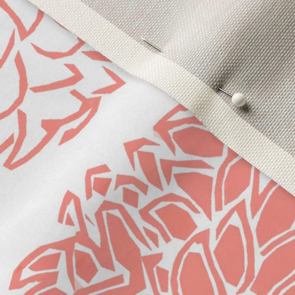 Spoonflower Fabric - Modern Light Coral Asian Floral Chinoiserie Printed on Upholstery Velvet Fabric Fat Quarter - Upholstery Home Decor Bottomweight Apparel